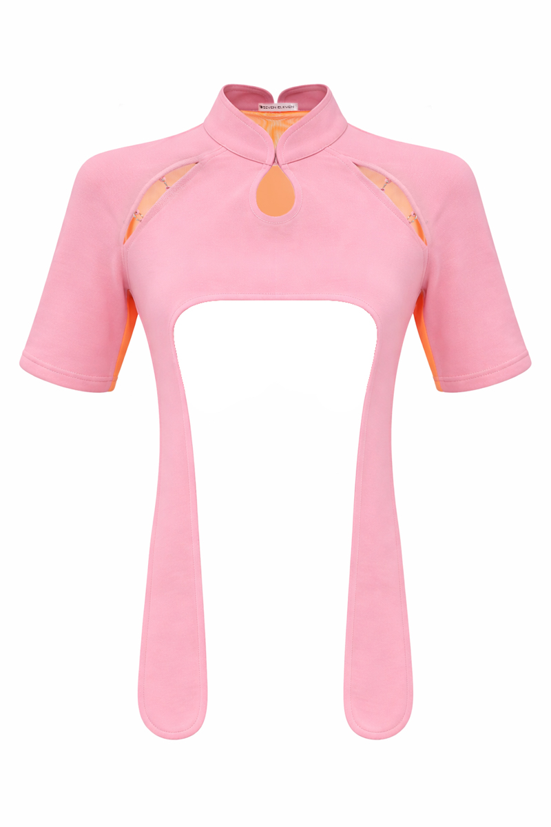 Asian-inspired top in pink and orange colors photo